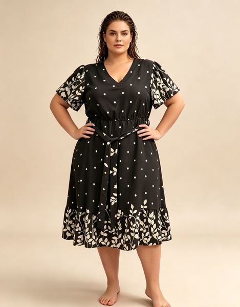 Immagine di PLUS SIZE DRESS WITH POLKA DOT LEAF PATTERN